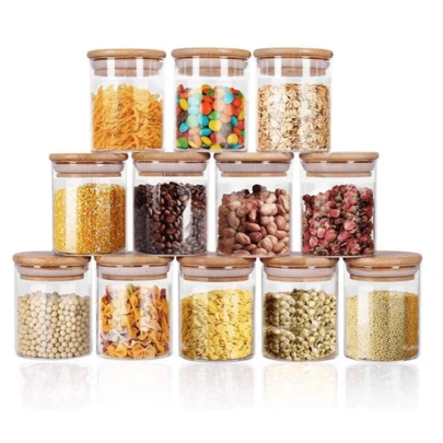 MINI, Set de 12 recipientes de vidrio de 110/240ml con tapas, frascos de vidrio sellados herméticamente para almacenamiento de alimentos, especias, café, dulces y té en la cocina, con etiquetas y bolígrafo a prueba de agua, recipientes de vidrio portátiles/frascos de especias