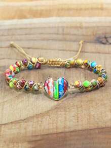 1PC Boho Natural Emperor Stone Love Bracelet With Adjustable Double Layer Winding Bracelet