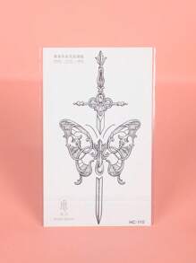 1 件蝴蝶和剑图案防水防反光纹身贴纸，男女皆宜，可贴在手臂或背部 - 黑色 - 查看 4