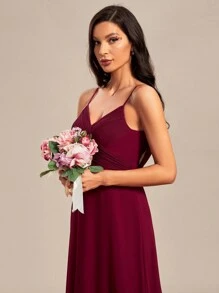 EVERPRETTY 褶皺交叉圍裹前垂墜露背吊帶連衣裙