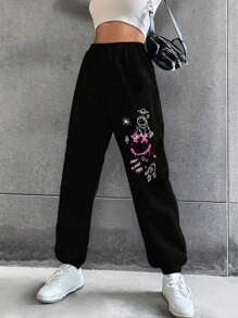 Simple Lines Space Print Ladies Casual Simple Fashion Sweatpants Summer - Black - View 1