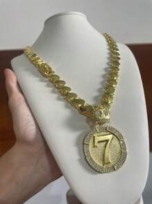 Corrente friso s Top com pingente do 7 moeda antiga masculino 70 cm - Dourado - Visão 2