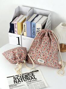 1 件红色小号花卉便携式抽绳袋糖果袋化妆包，时尚休闲大容量便携式拉链化妆包，旅行度假必需品化妆包，适用于卫生巾、袋垫、Airpods、有线耳机、Earpods、耳机、充电器、口红、化妆品、香水、护肤品和美容产品、家居装饰、适合妈妈、女性、护士、学生、女学生、钥匙、节日礼物