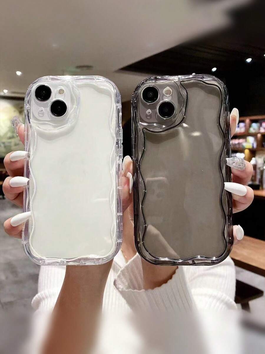 2pcs Cream-Colored Wave Edging Solid Color Protective Phone Case Compatible With Iphone XR /7/8, IPhone 16 /IPhone 16 Pro /IPhone 16 Pro Max /IPhone 15 Pro Max, IPhone 13, IPhone 14, IPhone 11, P12 - Soft TPU Anti-Fall Painted Phone Case