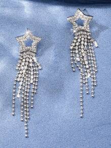 1pair Vintage Gemstone Elegant Sparkling Silver Color Crystal Tassel Earrings For Women Geometric Hanging Drop Party Wedding Jewelry