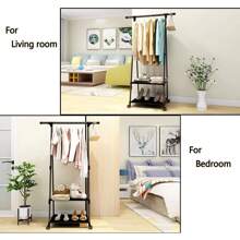 Heavy Duty Clothes Rack With Wheels, Clothes Garment Rack With 2-Tier Shelves Bottom Wheels Rolling Clothing Rack With Shoe Rack For Bedroom Living Room Entrance Balcony - Black - View 7