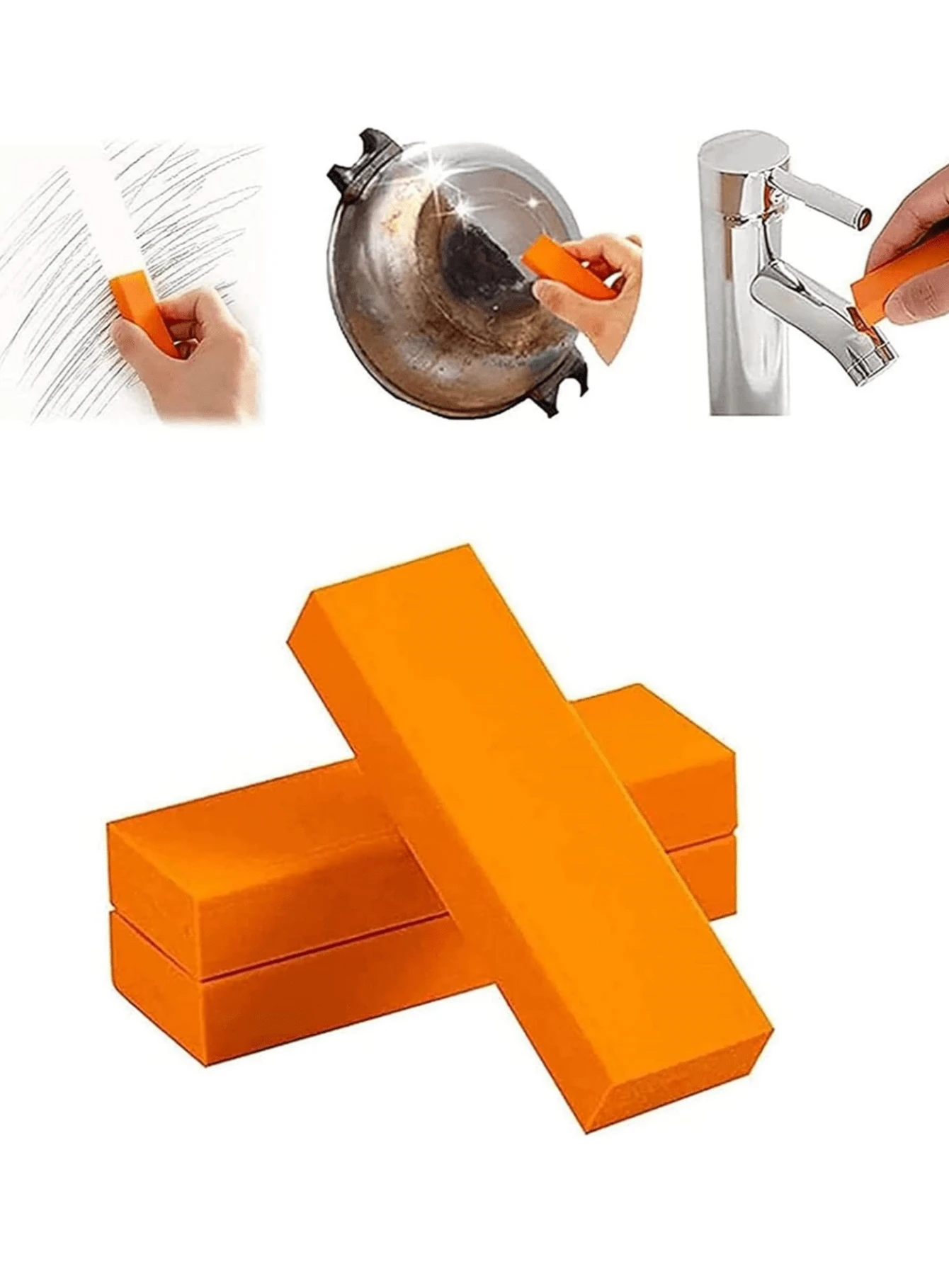 Stainless Steel Scratch Limescale Eraser,Magical Eraser Stainless Steel Stain Limescale Remover, Rubber Rust Cleaning Eraser For Knives & Pans Kitchen, Bathroom, Household (Orange) Perfect For Cleaning And Removing Water Stains And Rust From Appliances And Kitchenware