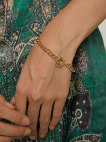 Charm-In 1 pieza Elegante pulsera de eslabón cubano para mujer, joyería de latón chapada en oro con circonita cúbica, adecuada para fiestas y bodas, regalo para la madre, Día de San Valentín