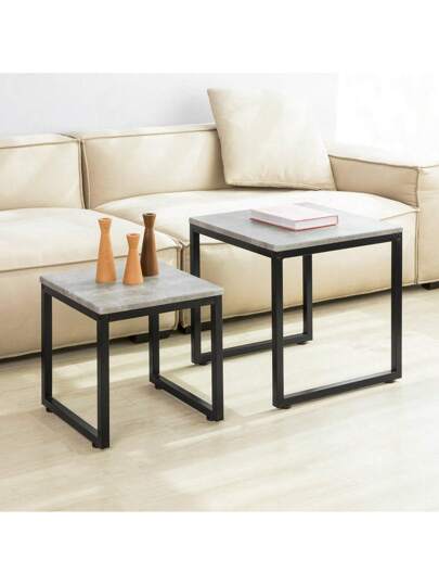 SoBuy FBT42 HG, Nesting Tables, Set Of Coffee Tafel Side End Table, Grijs Zwart view 2