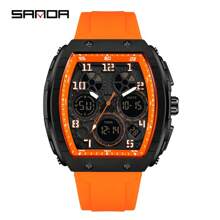 SANDA. SANDA Hot 6157 Tonneau Dial Digital Watch For Men Military Army Sport Wristwatch Man Silicone Multifunctional Waterproof Male LED Clock - one-size - View 12