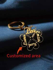 One Piece Custom 1-4 Name Four Leaf Clover Keychain, Custom Multiple Name Heart Keychain, Stainless Steel Text Keychain, Lucky Accessory. - Multicolor - View 1