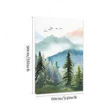 1 Pc Framed Watercolor Green Forest Tree Mountain Range Nature Wall Art Canvas Poster Painting Wall Decor For Bedroom Living Room