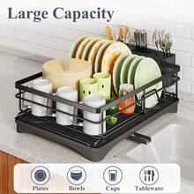 Dish Drying Rack - Stainless Steel Dish Rack For Kitchen Counter, Large-Capacity Dish Drainer With Cutlery Holder, Kitchen Organizer For Dishes, Spoons And Forks, Black - màu đen - Xem 3