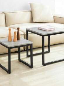 SoBuy FBT42-HG, Nesting Tables, Set Of 2 Coffee Table Side Table End Table, Grey & Black