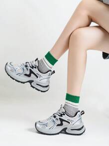 Alan Vincent[城市运动鞋系列]银色运动鞋 女款 2025 新款厚底运动鞋 舒适时尚跑步鞋 休闲运动鞋 女式户外鞋 女士鞋 透气网面 - 銀色 - 查看 12