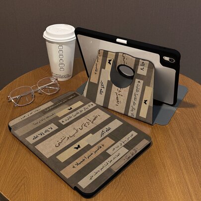 1 件，笔槽 + 720° 旋转苹果平板电脑保护套 Pro 2024 13 英寸/5/6/7/Pro 11 英寸 1st 2nd /Air6 2024 4th 5th Gen/8th /9th Gen/10th 代 LOGO 孔防摔防震，PU 皮革，自动唤醒/睡眠，斋月星星和月亮图案图案，亚克力硬背板，硅胶软边设计，带支撑槽 iPad 保护套办公礼物