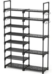 Shoe Rack, Tall Metal Shoe Rack Organizer For Entryway Closet Garage, 8 Tier Large Shoe Shelf For 26-32 Pairs Boots & Shoes Storage, Space Saving Heavy Duty Shoe Stand - 黑色 - 查看 1