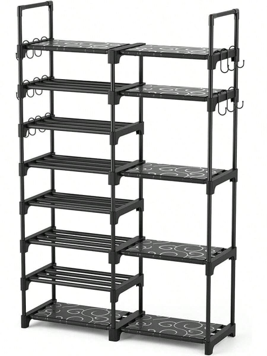 Shoe Rack, Tall Metal Shoe Rack Organizer For Entryway Closet Garage, 8 Tier Large Shoe Shelf For 26-32 Pairs Boots & Shoes Storage, Space Saving Heavy Duty Shoe Stand - 黑色 - 查看 1