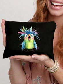 Bolsa de maquillaje de gran capacidad con estilo, bolsa de maquillaje de viaje, bolsa con cremallera de unicolor, bolsa de belleza, bolsa de lona, estampada con un colorido patrón de pájaros, adecuada para almacenamiento diario, despedida de soltera y bolsa de aseo, kit de maquillaje de dama de honor, bolsa de regalo de dama de honor, bolsa de almacenamiento de viaje para bodas con cremallera, bolsa de maquillaje ideal de compras de diseño reciente