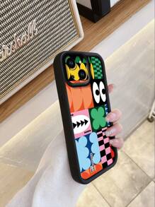 1pc Fashionable Patched Pattern Thick Anti-Slip Sand Protective Phone Case Compatible With Apple///Compatible With Redmi/Compatible With Infinix/Compatible With Vivo - Black - View 5