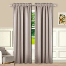 Soundproof Blackout Curtains, 1 Piece, Multiple Sizes, Drawstring Design, Heat Insulation And Sun Protection, Privacy Protection, Suitable For Bedroom, Living Room, Study, Modern Simple Style Curtains - Champagne 2E - View 2