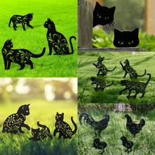 Estatuas y estacas de decoración de jardín metálicas con motivos de gato, perro, gatito, pollo aptas para exterior, resistentes al agua y al óxido, para decoración de jardín y césped, ideales como decoraciones para Día del Padre, Día de la Madre, San Valentín, Navidad, bodas, aniversarios, graduaciones y regalos de inauguración de casa.