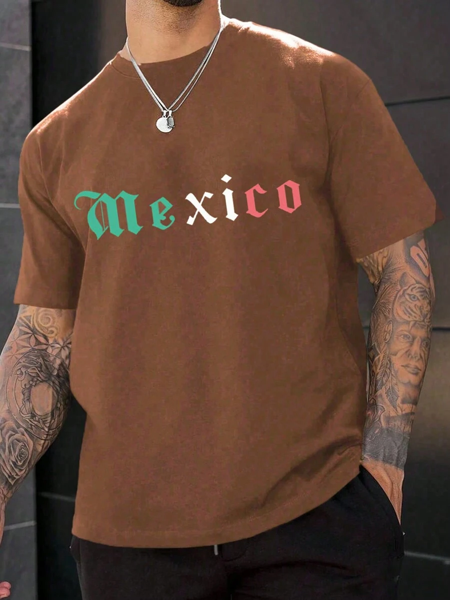 Hombres Camiseta con estampado de letra - Marrón - Ver 1