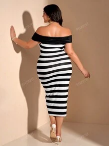 BIUBIU Lente/Zomer Nieuwe Plus Size Vrouwen Casual Date Elegante Vakantie Zwart-Wit Gestreepte V-hals Jurk