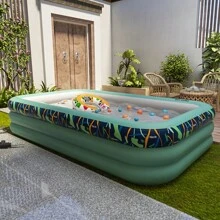 1 件热带雨林条纹充气游泳池 - 加厚 PVC，易于安装，无需电力，非常适合花园、后院夏季水上派对