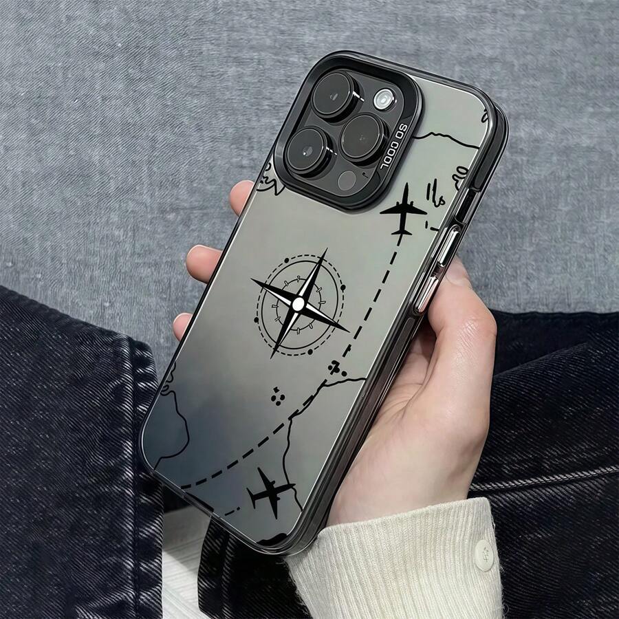 1个指南针和飞机图案个性化IMD手机壳,兼容 16 Pro Max、15/14 Plus、13、12、11,防水防震防摔防刮,国际版,非国内版 - 彩色 - 查看 1