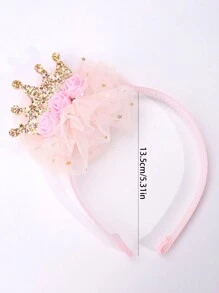 1pc Girls Cute Flower, Mesh, Star Decor, Sequin Crown Headband - Pink - View 6