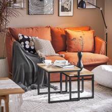 SoBuy FBT42-HG, Nesting Tables, Set Of 2 Coffee Table Side Table End Table, Grey & Black - Brown - View 4