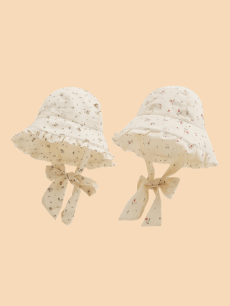 1 件田园皇家风格蝴蝶结婴儿渔夫帽，时尚华丽，适合春夏日常生活。