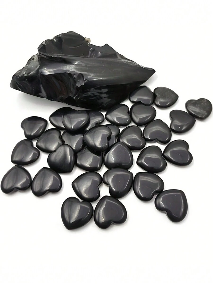 6/12/24 件小天然黑曜石心形石工艺品摆件、珠宝配饰、家居装饰品，适合情人节礼物