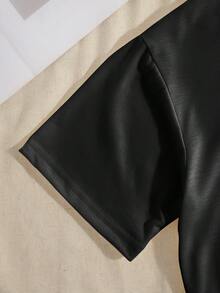 Plus Size Solid Color Round Neck Short Sleeve Simple T-Shirt, Casual Daily Wear - Black - View 3