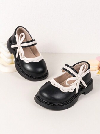 Girls' Cute Bowknot PU Lace-Up Design Comfortable Flat Shoes