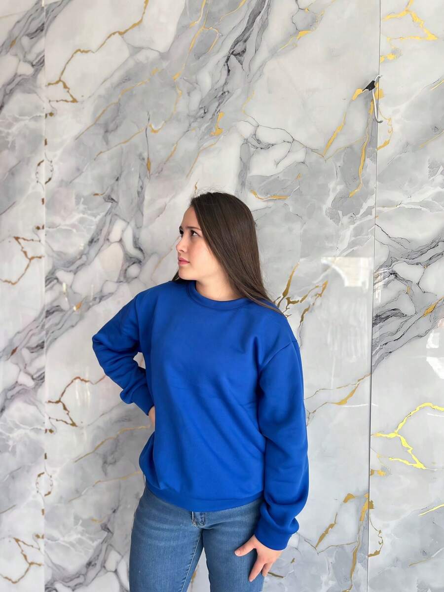 Solid Drop Shoulder Sweatshirt - Blue - View 1