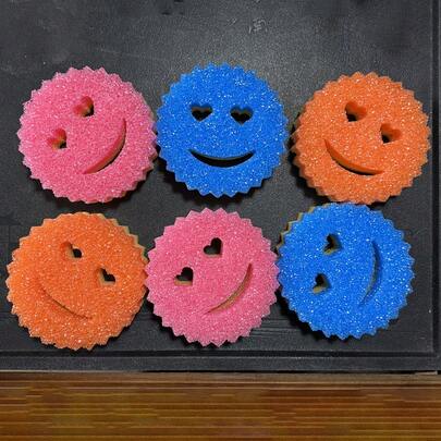 1/2/3/6片装爱心笑脸多功能温感双层清洁海绵 - 可爱又强力去污，双面厨房海绵 - 温感，不刮伤清洁垫，适用于餐具，多种表面适用，海绵架，适合现代厨房水槽，用于餐具清洁