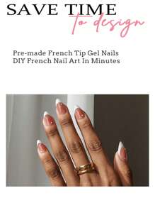 150 片短杏仁形棕色和白色法式凝胶假指甲，哑光法式假指甲，软凝胶人造指甲，DIY 美甲指甲片，适合女性和美甲沙龙按压指甲美甲用品 - 棕色 - 查看 4