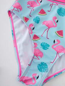 Tween Girl Fuchsia Patchwork Flamingo Print Cutout One-Piece Swimsuit - Hot Pink - View 10