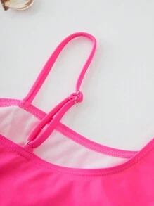 Tween Girl Fuchsia Patchwork Flamingo Print Cutout One-Piece Swimsuit - Hot Pink - View 3