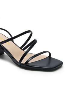 Womens Block Heels Thin Strap Square Open Toe Dressy Chunky Low Heeled Sandals For Party Wedding Evening - 黑色 - 查看 6