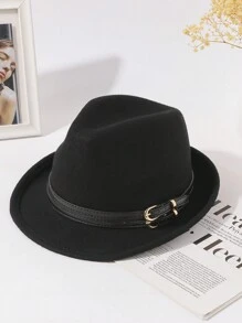LEAJOURNO. 1pc Women's Autumn/Winter New Vintage British Style Wool Felt Hat With Leather Belt, Fashionable Jazz Hat - Multicolor - View 1