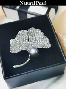 1pc Natural Cultured Freshwater Pearl Brooch, Angel Wings & Ginkgo Leaf Flower Scarf Clip, Elegant Lady Western Jewelry Accessory, Beach, Pride, Birthday, Graduation Gift