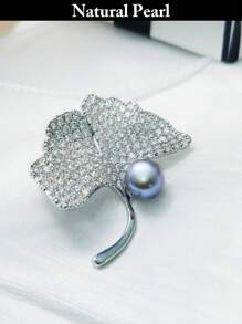 1pc Natural Cultured Freshwater Pearl Brooch, Angel Wings & Ginkgo Leaf Flower Scarf Clip, Elegant Lady Western Jewelry Accessory, Beach, Pride, Birthday, Graduation Gift