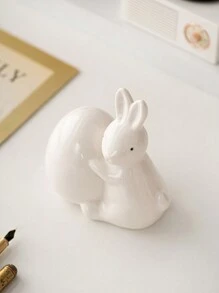 1 Peça Estatueta Cerâmica de Coelho Segurando Ovo, Branco/Rosa, Estilo Minimalista Fofo, Decoração de Páscoa, Adequado para Mesa de Escritório, Casa, Cozinha, Quarto, Sala de Estar, Enfeite Festivo