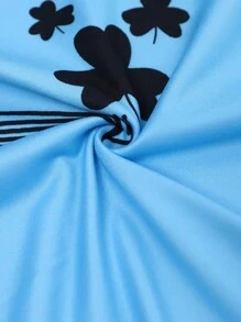 Lässiges 2-teiliges Set in Große Größen, Damen Herz-Kleeblatt-bedrucktes, locker sitzendes Kurzarm-Rundhals-T-Shirt und Schmetterlingsprint-Shorts Loungewear Pyjama Set, Outfits, kühles Hellblau - Blau - Übersicht 3