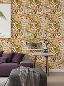 1 pièce Papier peint rétro à motif floral épaissi, autocollant mural amovible imperméable, convient pour la chambre d'enfants, la chambre à coucher, la garderie, la décoration murale du salon, le cabinet, le renouvellement du mobilier