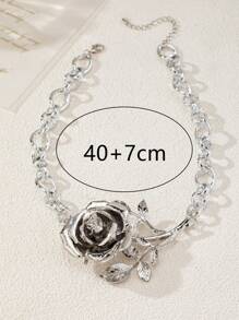 1 件新款时尚玫瑰吊坠项链，带粗链，时尚百搭女士珠宝 - 花 - 查看 3