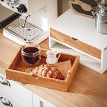 SoBuy FRG180-WN Kaffeekapsel Box aus MDF und Bambus Kapselständer mit 2 Schubladen Aufbewahrungsbox Kapselspender Schubladenbox Schreibtischorganizer